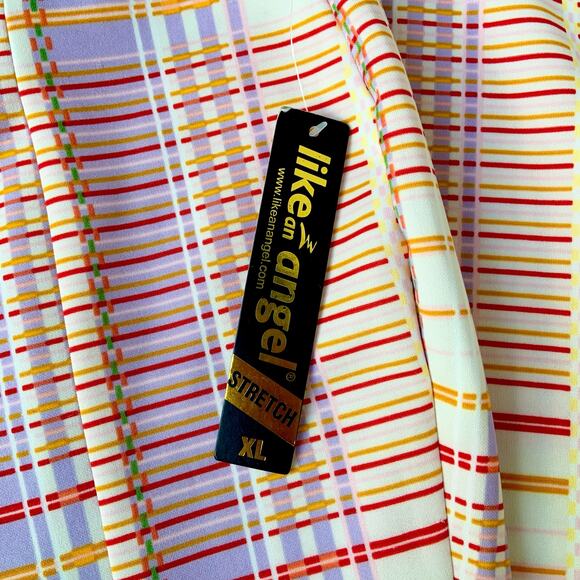 Y2K Like an Angel Plaid Cut out Butt Multicolored Flared Pants Women's sz XL NWT - Picture 6 of 10